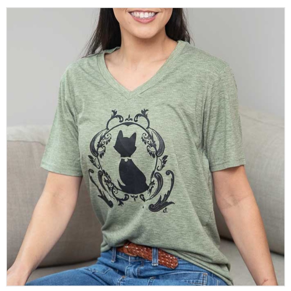 Cat Lady Box Greenish Heather v-neck T-Shirt Size LARGE NEW